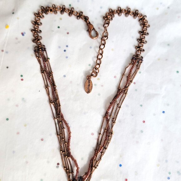 SATELLITE PARIS VINTAGE AMETHYST FACETED GLASS STONE PENDANT W/COPPER NECKLACE - Picture 4 of 7